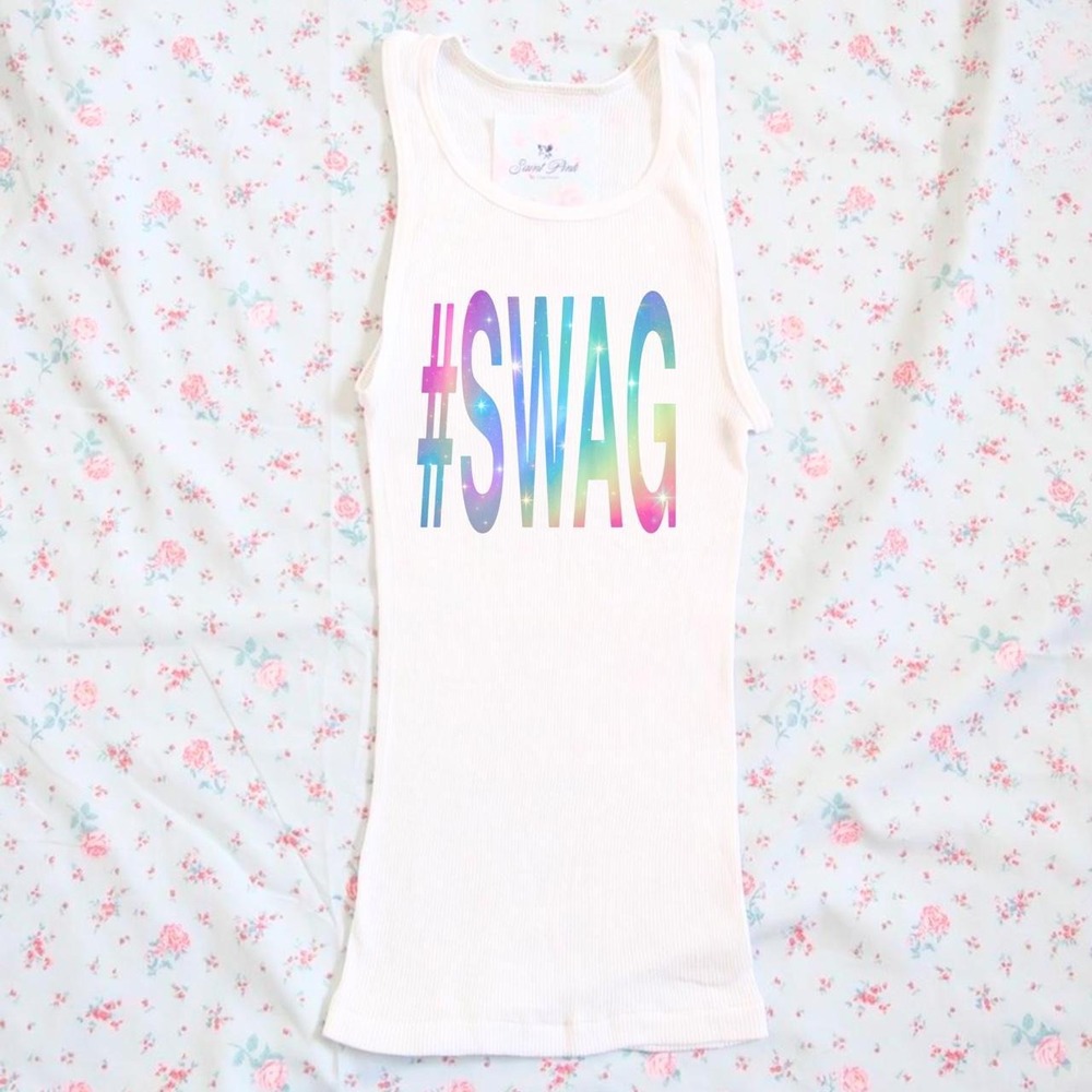 y2k rainbow galaxy "swag" graphic ribbed tank top